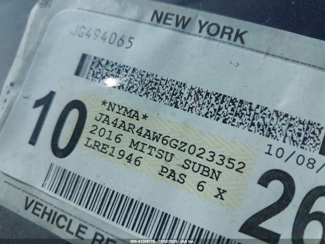 43369770 :رقم المزاد ، JA4AR4AW6GZ023352 vin ، 2016 Mitsubishi Outlander Sport 2.4 Sel مزاد بيع