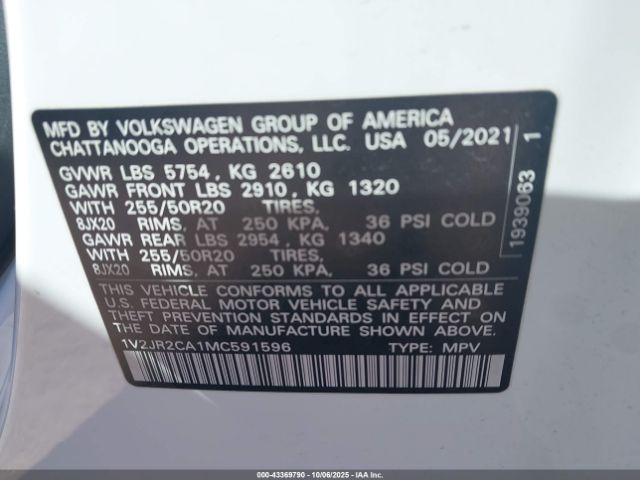 2021 VOLKSWAGEN ATLAS 1V2JR2CA1MC591596 Photo 8
