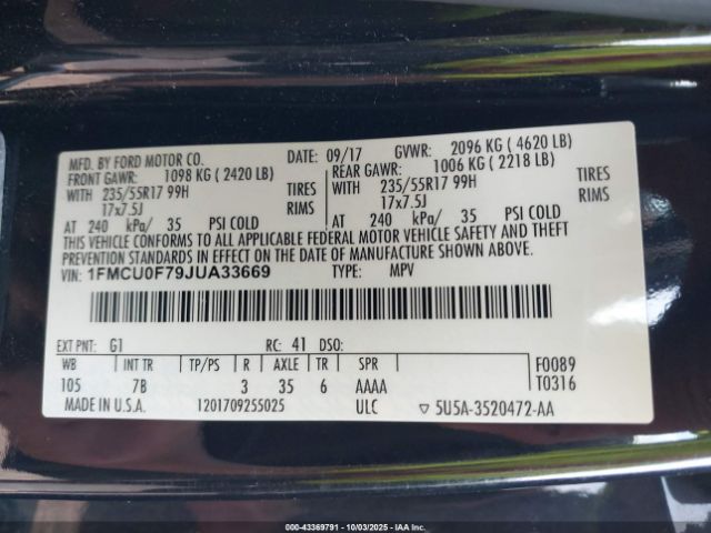 2018 FORD ESCAPE 1FMCU0F79JUA33669 Photo 8