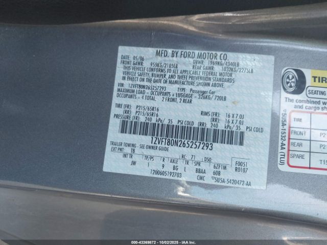 2006 FORD MUSTANG 1ZVFT80N265257293 Photo 8