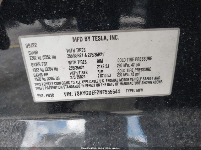 2022 TESLA MODEL Y 7SAYGDEF2NF555644 Photo 8