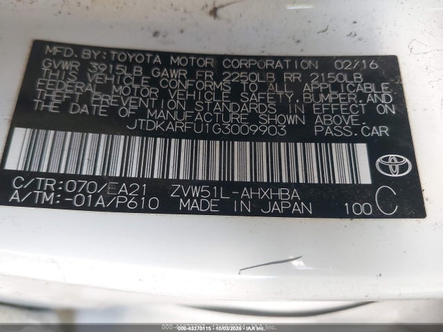 JTDKARFU1G3009903 Toyota Prius Three Touring