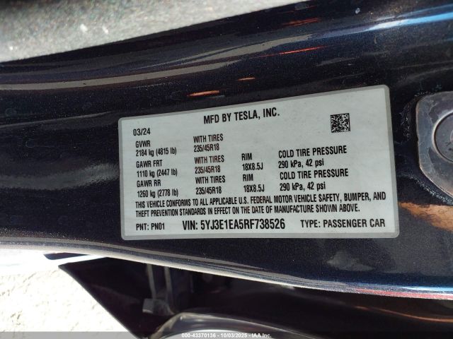 2024 TESLA MODEL 3 5YJ3E1EA5RF738526 Photo 8