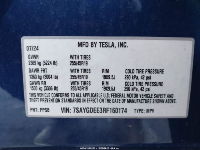 2024 TESLA MODEL Y 7SAYGDEE3RF160174 Photo 8