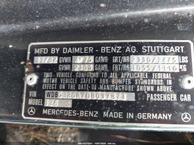 1983 MERCEDES-BENZ 300 WDBCB20A7DB037874 Photo 8