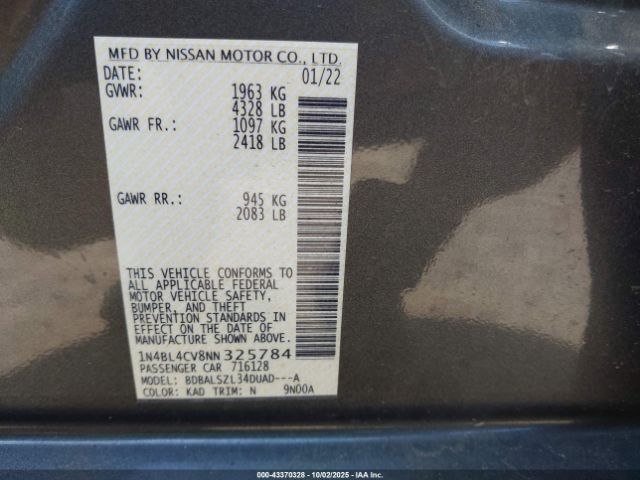 2022 NISSAN ALTIMA 1N4BL4CV8NN325784 Photo 8