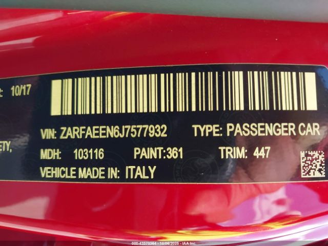 2018 ALFA ROMEO GIULIA ZARFAEEN6J7577932 Photo 8