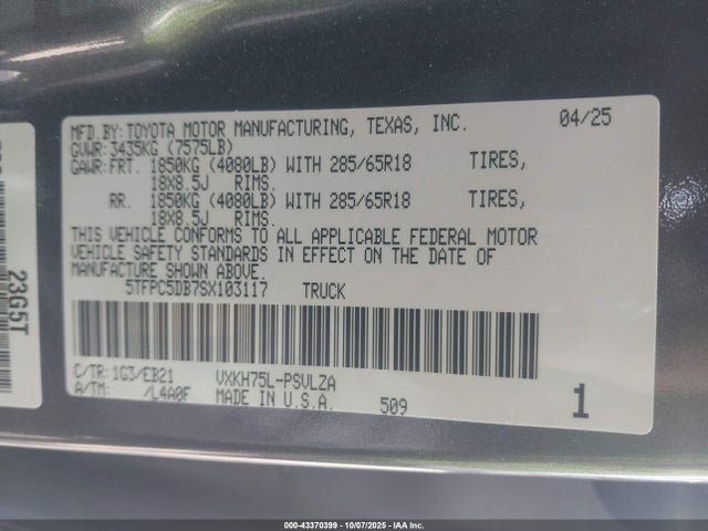 2025 TOYOTA TUNDRA HYBRID 5TFPC5DB7SX103117 Photo 8