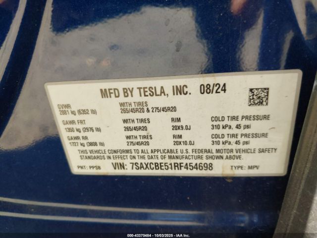 2024 TESLA MODEL X 7SAXCBE51RF454698 Photo 8