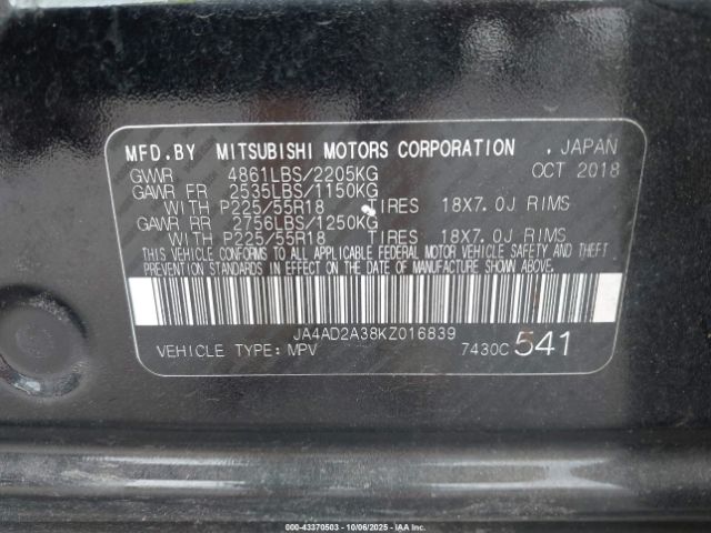 2019 MITSUBISHI OUTLANDER JA4AD2A38KZ016839 Photo 8