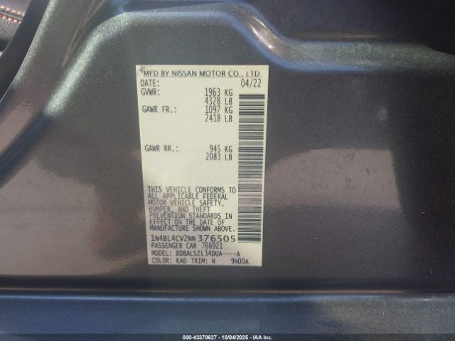 2022 NISSAN ALTIMA 1N4BL4CV2NN376505 Photo 8