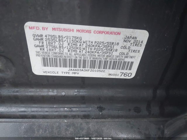2015 MITSUBISHI OUTLANDER JA4AD3A3XFZ010522 Photo 8