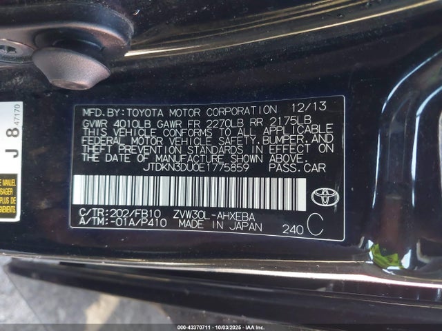 Toyota Prius Three 2014 JTDKN3DU0E1775859 Image 9
