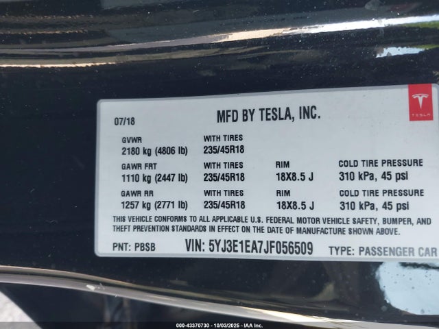 2018 TESLA MODEL 3 5YJ3E1EA7JF056509 Photo 8