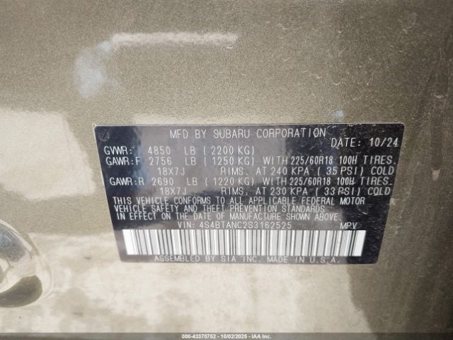 2025 SUBARU OUTBACK 4S4BTANC2S3162525 Photo 8