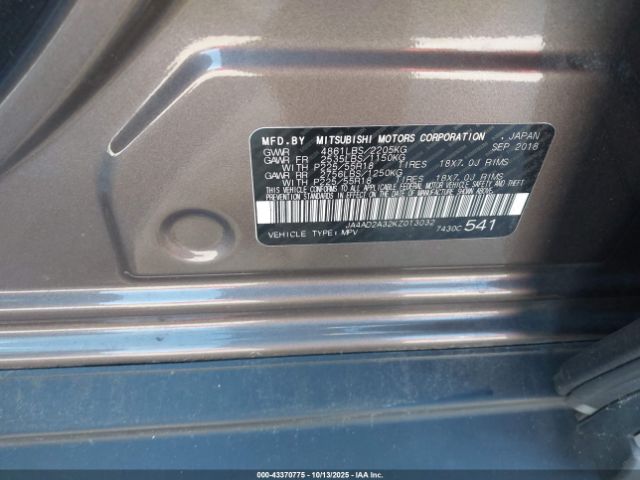 2019 MITSUBISHI OUTLANDER JA4AD2A32KZ013032 Photo 8