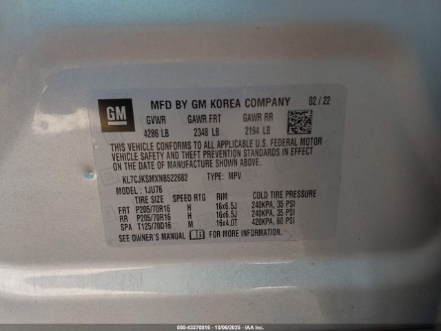 2022 CHEVROLET TRAX KL7CJKSMXNB522682 Photo 8