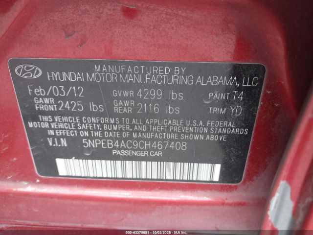 2012 HYUNDAI SONATA 5NPEB4AC9CH467408 Photo 8