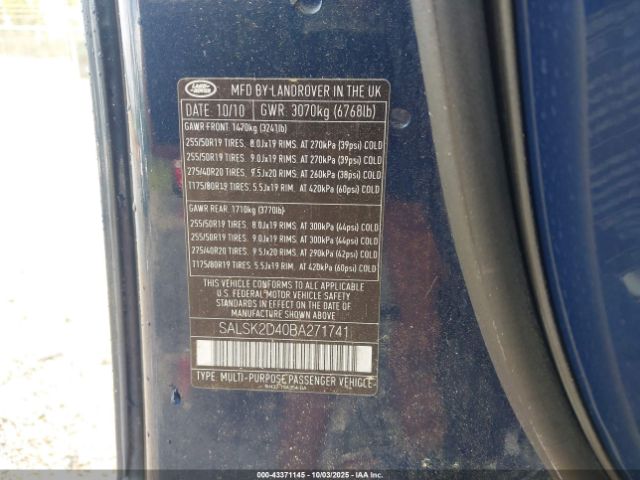 2011 LAND ROVER RANGE ROVER SPORT SALSK2D40BA271741 Photo 8