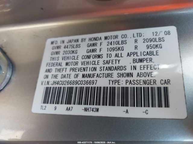 2009 ACURA TSX JH4CU26689C036697 Photo 8