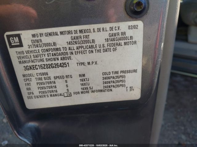 2002 GMC YUKON XL 1500 3GKEC16Z02G264251 Photo 8