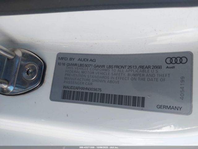 2017 AUDI A5 WAUD2AFHXHN003675 Photo 8