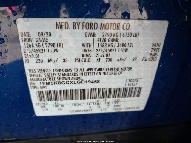 2020 FORD EXPLORER 1FM5K8GCXLGD19458 Photo 8