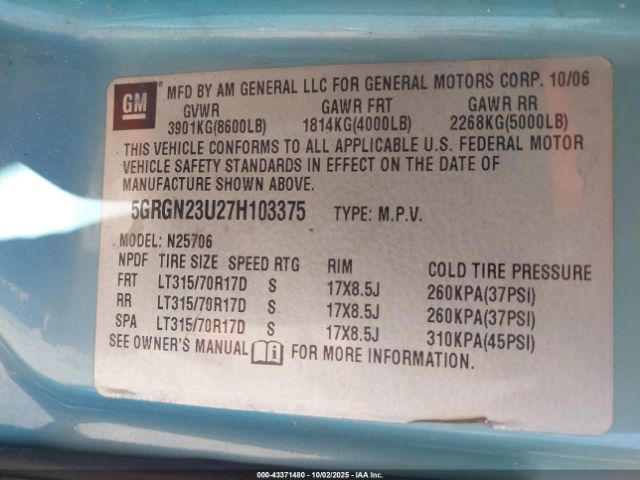 2007 HUMMER H2 SUV 5GRGN23U27H103375 Photo 8