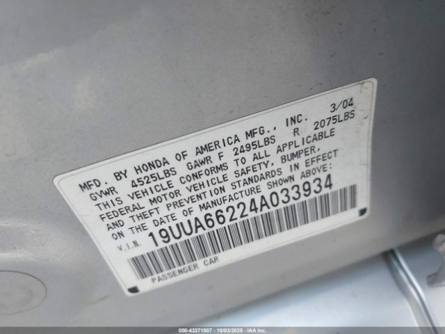 2004 ACURA TL 19UUA66224A033934 Photo 8