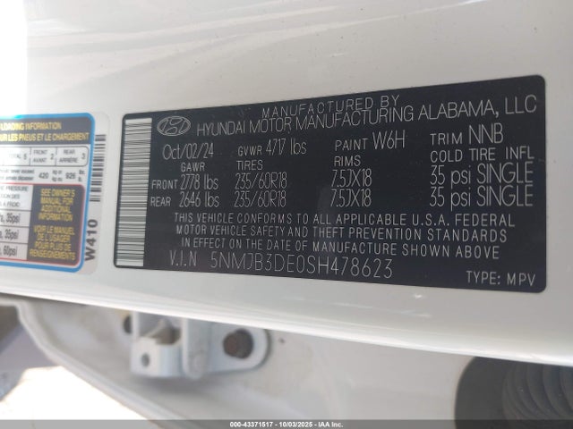 5NMJB3DE0SH478623 Hyundai gdi theta iii