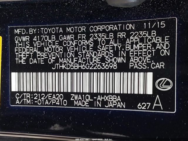 2016 LEXUS CT 200H JTHKD5BH6G2263698 Photo 8