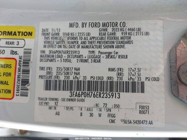 3FA6P0H76ER235913 Ford FUSION SE