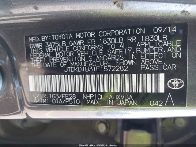 Toyota 1nz-fxe+1lm 2014 JTDKDTB31E1572282 Image 9