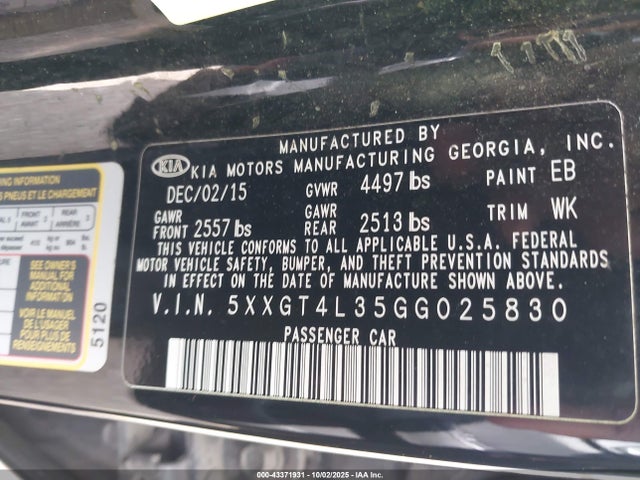 5XXGT4L35GG025830 KIA t-gdi theta ii
