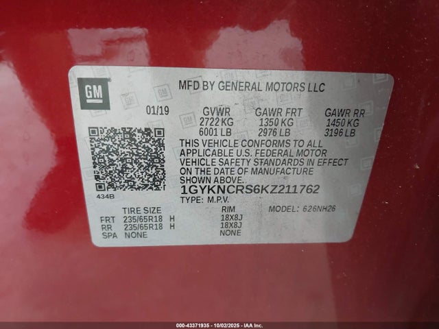 2019 CADILLAC XT5 1GYKNCRS6KZ211762 Photo 8