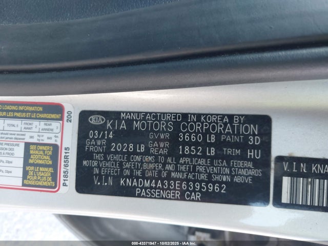 KIA dohc gamma 2014 KNADM4A33E6395962 Image 9