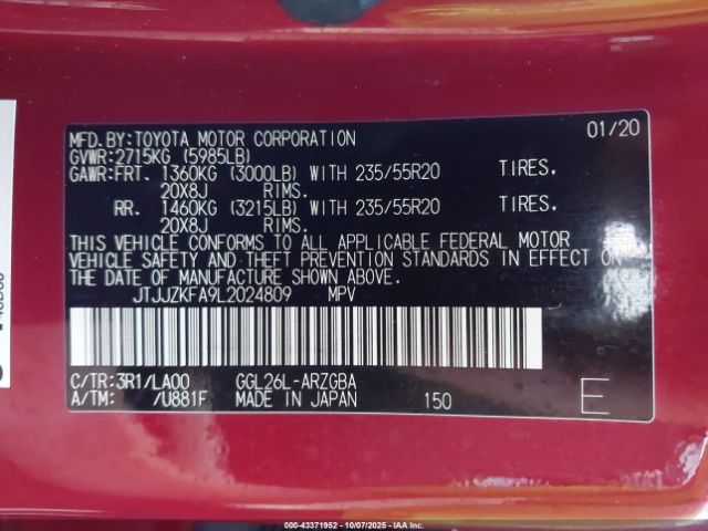 2020 LEXUS RX 350L JTJJZKFA9L2024809 Photo 8