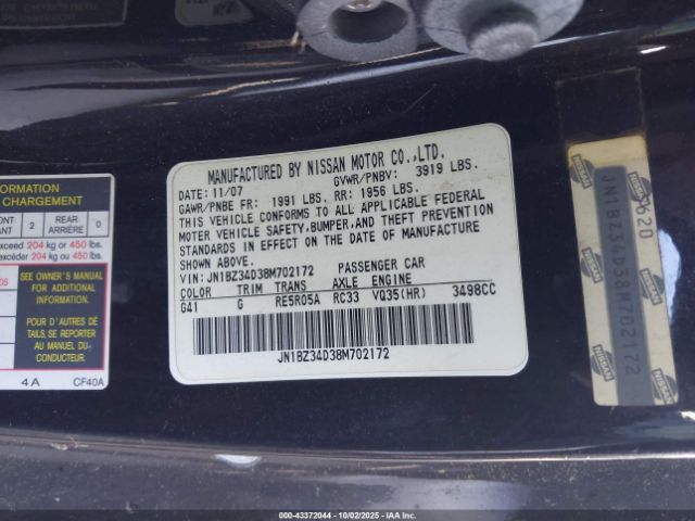 2008 NISSAN 350Z JN1BZ34D38M702172 Photo 8