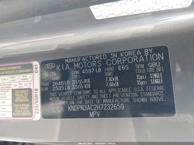 2017 KIA SPORTAGE KNDPN3AC2H7232659 Photo 8