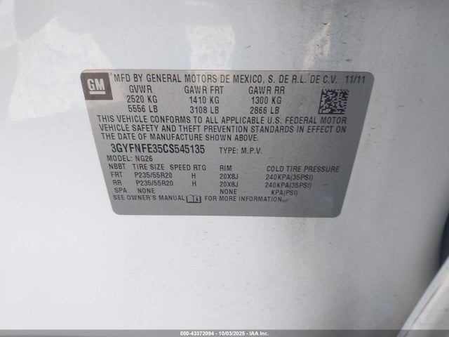 2012 CADILLAC SRX 3GYFNFE35CS545135 Photo 8