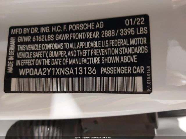 2022 PORSCHE TAYCAN WP0AA2Y1XNSA13136 Photo 8