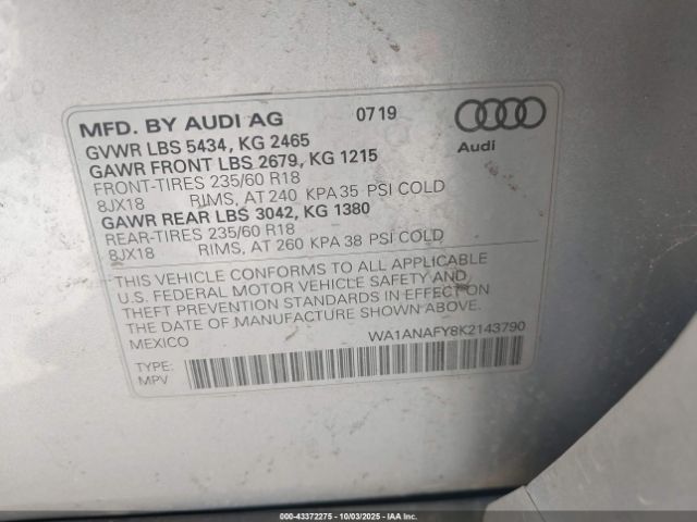 2019 AUDI Q5 WA1ANAFY8K2143790 Photo 8