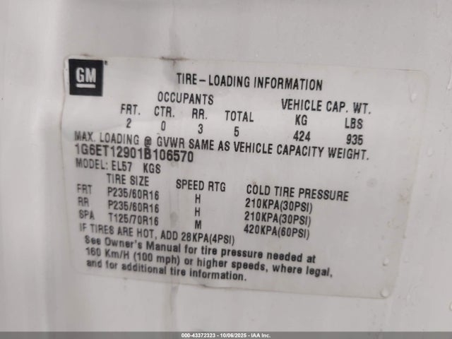 Продаж на аукціоні авто 2001 Cadillac Eldorado Etc, vin: 1G6ET12901B106570, номер лоту: 43372323