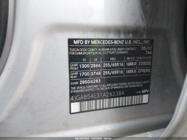 2001 MERCEDES-BENZ ML 320 4JGAB54E31A282384 Photo 8