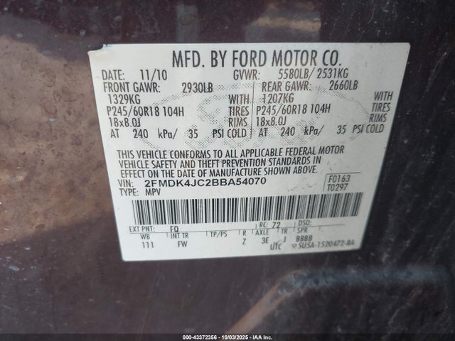 2011 FORD EDGE 2FMDK4JC2BBA54070 Photo 8