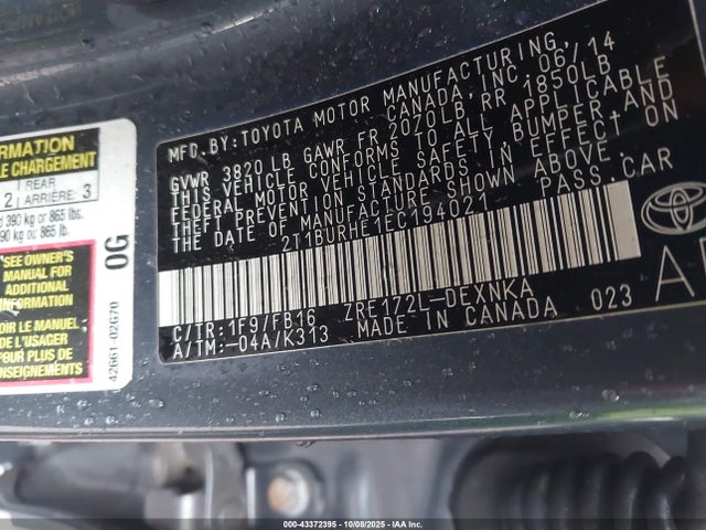 Toyota 2zr-fe 2014 2T1BURHE1EC194021 Image 9
