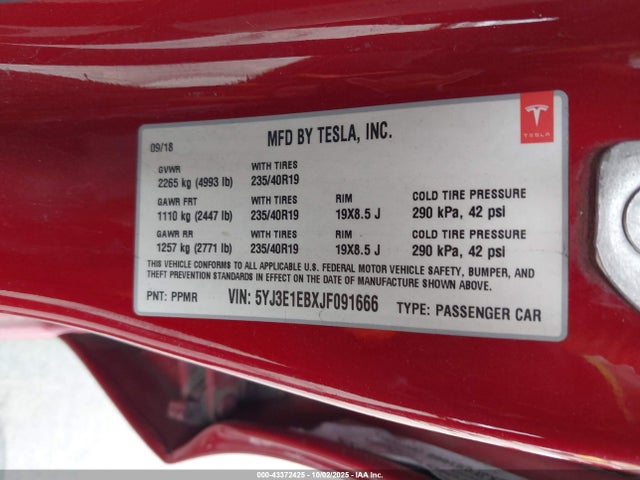 Aukcja sprzedaży 2018 Tesla Model 3 Long Range/performance, vin: 5YJ3E1EBXJF091666, numer aukcji: 43372425