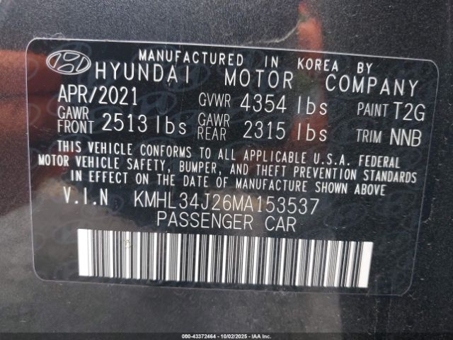 2021 HYUNDAI SONATA KMHL34J26MA153537 Photo 8