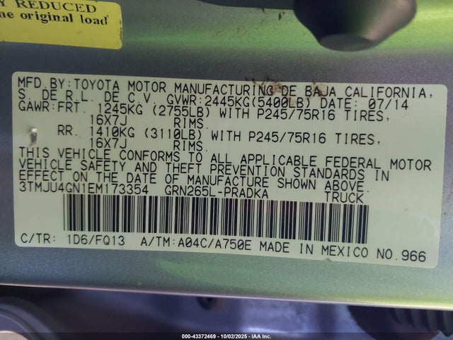 3TMJU4GN1EM173354 Toyota 1gr-fe