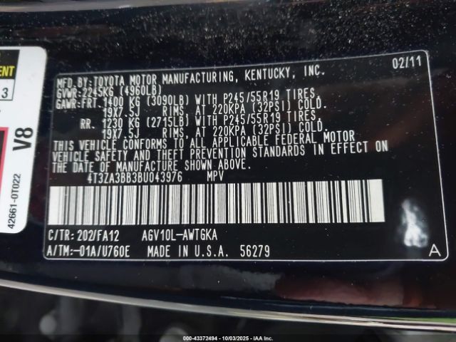 2011 TOYOTA VENZA 4T3ZA3BB3BU043976 Photo 8